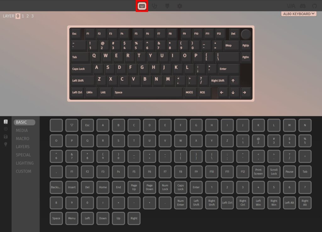 YUNZII AL80 VIAでキーマップ変更1