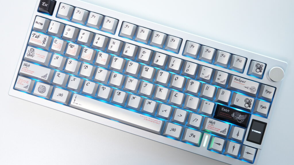 YUNZII AL80 シルバーキーキャップに変更した写真&青いバックライトあり