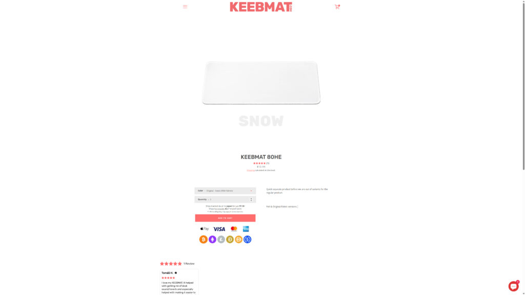 KEEBMAT 80HEをカートへ追加する画面