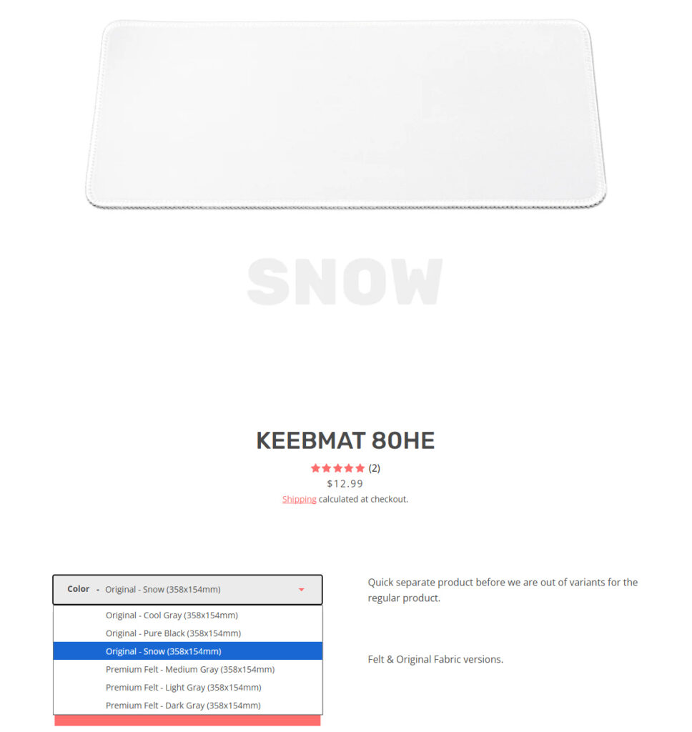 KEEBMAT 80HEの公式サイトのWebページ