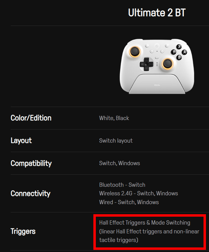 8BitDo Ultimate 2 Bluetoothのトリガーの説明